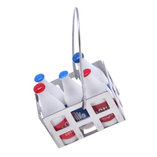 GARVALON Miniatur Milchflasche und Korb für Puppenhaus Mini Haus Dekoration Realistische Miniatur Trinkflasche Langlebiges Zubehör für Mini Doll House Szenen Niedliche Essens und von GARVALON