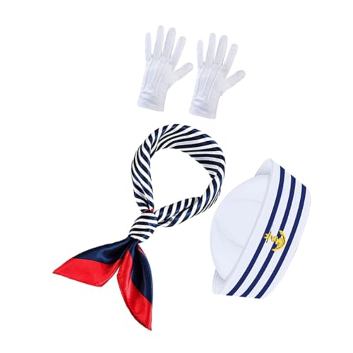 GARVALON Sailor Kostümset mit Blau Weißer Gestreifter Kapitänsmütze Leichtem Atmungsaktivem Passendem Halstuch und Handschuhen für Nautische Partys Cosplay und Sommer Events GARVALON Sailor Kostümset mit Blau Weißer Gestreifter Kapitänsmütze Leichtem Atmungsaktivem Passendem Halstuch und Handschuhen für Nautische Partys Cosplay und Sommer Events von GARVALON