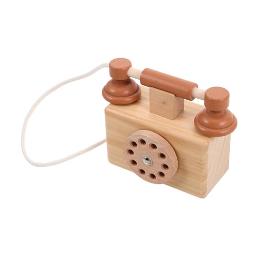 GARVALON Spielzeugtelefon für kinderspielzeug interaktives Mini-Lampenfassung Cartoon- Retro-Wählscheibentelefon hölzernes Retro-Telefonspielzeug Holz von GARVALON