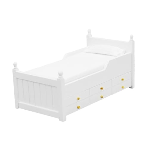 Puppenhaus Bett mit Schublade Holzbett für Dollhouse Einrichtung für DIY Puppenhaus Dekoration und Schlafzimmer Zubehör von GARVALON