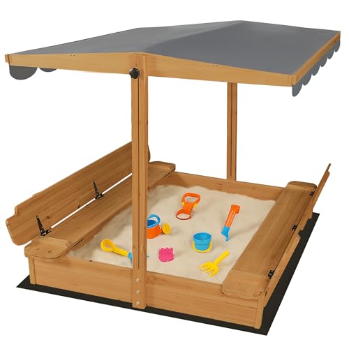 GARWOOD Großer Holz-Sandkasten für den Außenbereich mit Deckelabdeckung, verstellbares Baldachin, faltbare Sitzbank, Bodenauskleidung, Sandkasten für Garten, Terrasse, Strand, Hinterhof GARWOOD Großer Holz-Sandkasten für den Außenbereich mit Deckelabdeckung, verstellbares Baldachin, faltbare Sitzbank, Bodenauskleidung, Sandkasten für Garten, Terrasse, Strand, Hinterhof von GARWOOD