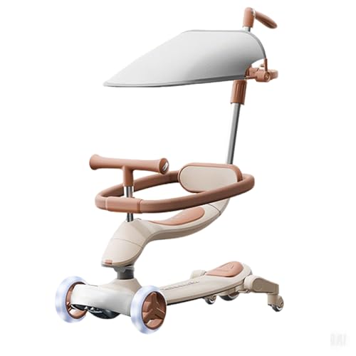 8-in-1 Multifunktionsroller, Lauflernwagen, Rutschauto & Scooter Für Kinder 10 Monate bis 6 Jahre, 360°-Lenkung, GS-Zertifiziert, mit LED-Rädern & Verstellbarer Schiebestange (Braun) von GASLIKE