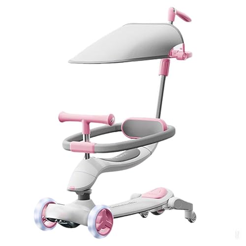 8-in-1 Multifunktionsroller, Lauflernwagen, Rutschauto & Scooter Für Kinder 10 Monate bis 6 Jahre, 360°-Lenkung, GS-Zertifiziert, mit LED-Rädern & Verstellbarer Schiebestange (Rosa) von GASLIKE