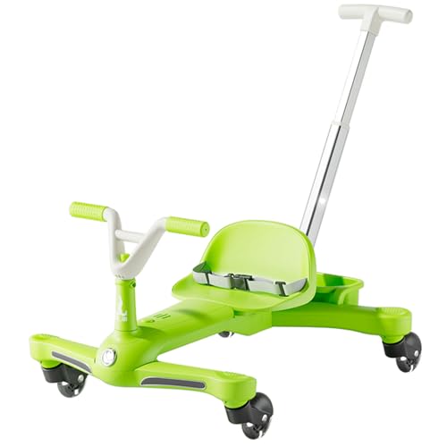 Kinder-Rutschauto mit verstellbarem Sitz & Schiebestange, 360° drehbaren Rädern, Sicherheitsgurt, Rutschfahrzeug für 2–6 Jahre (Green) von GASLIKE
