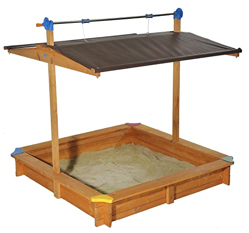 GASPO 310016 - Holz Sandkasten Mickey 140 x 140 cm mit absenkbaren Dach/Kurbeldach, Honigfarbene, Kindgerechte Imprägnierung. von GASPO