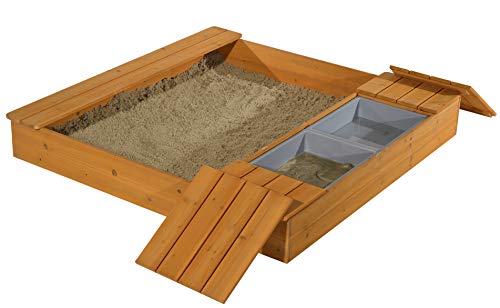 GASPO Sandkasten mit Matschfach Oswald Sandkiste aus Holz, B 125 x T 121 x H 17,5 cm ideal für den Garten von GASPO