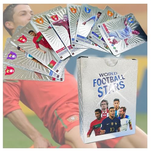 Weltmeisterschaft 2025 Fußball Star Karten, 55 Goldfolie Fußball Karten, Gold Fußball Karten für Fußball Fans und Sammler, Euro 2025 Fußball Karten (Silberne) von GATIHOK