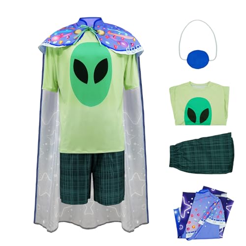 GAUWEAN Elio Kostüm für Erwachsene, Elio Solis, T-Shirt, Sternenkapf, Augenklappe, Erdbotschafter, Outfit, Halloween, Party, Verkleiden, Grün , X-Small von GAUWEAN