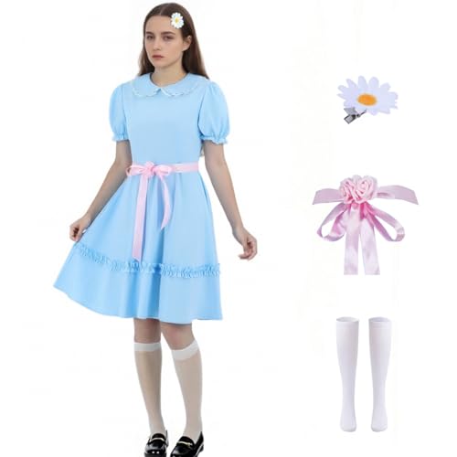 GAUWEAN Grady Twins Kostüm für Damen, blaue Puffärmel, Lolita-Kleid, Halloween, gruselige Puppe, Cosplay, Outfits, Haarspange mit Socken, Blau, XXL GAUWEAN Grady Twins Kostüm für Damen, blaue Puffärmel, Lolita-Kleid, Halloween, gruselige Puppe, Cosplay, Outfits, Haarspange mit Socken, Blau, XXL von GAUWEAN