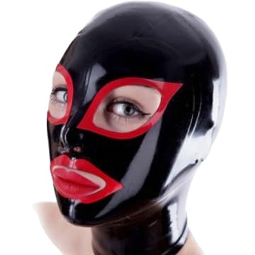 GAYLOP Latexhaube, Latexmaske mit Reißverschluss, Latexmaske mit roten Rändern an Augen- und Mundwinkeln, L, Schwarz und Rot GAYLOP Latexhaube, Latexmaske mit Reißverschluss, Latexmaske mit roten Rändern an Augen- und Mundwinkeln, L, Schwarz und Rot von GAYLOP