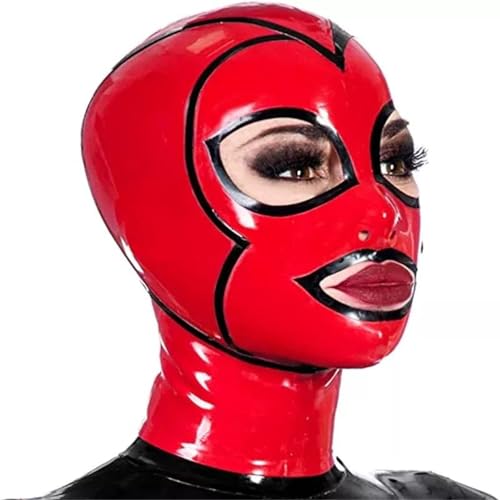 GAYLOP Latexmaske mit farblich passender Gummimaske mit Reißverschluss hinten, M, rot und schwarz GAYLOP Latexmaske mit farblich passender Gummimaske mit Reißverschluss hinten, M, rot und schwarz von GAYLOP