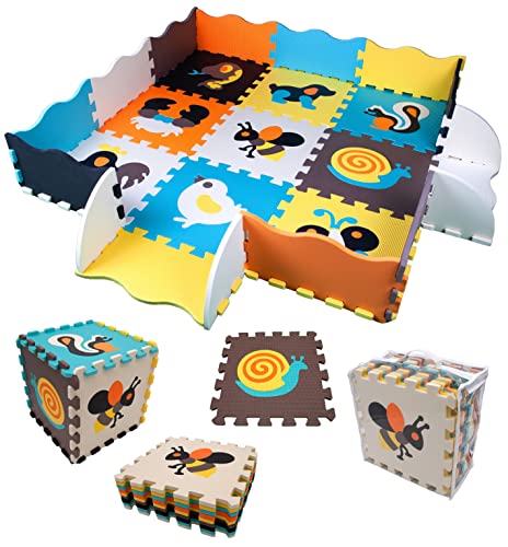 Kinder Puzzlematte XL Spielteppich mit Tiermotive für Baby & Kinder | 72-TLG XL Puzzleteppich Set | Große Eva Schaumstoff Spielmatte | Krabbelmatte mit Rand | Bunte Boden Matte 114x114 cm Kinder Puzzlematte XL Spielteppich mit Tiermotive für Baby & Kinder | 72-TLG XL Puzzleteppich Set | Große Eva Schaumstoff Spielmatte | Krabbelmatte mit Rand | Bunte Boden Matte 114x114 cm von GB ONE