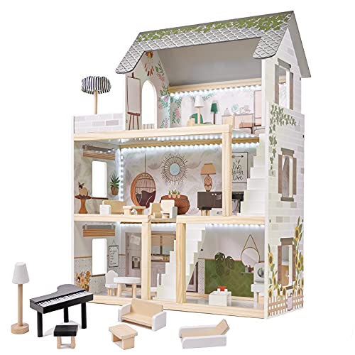 XXL Puppenhaus aus Holz mit LED Beleuchtung | Große Puppenstube mit Möbeln und Zubhör | 3 Etagen + Balkon | Spielset für Kinder Mädchen Jungs | Traumhaus für Puppen | Großes Dollhouse Kit Set XXL Puppenhaus aus Holz mit LED Beleuchtung | Große Puppenstube mit Möbeln und Zubhör | 3 Etagen + Balkon | Spielset für Kinder Mädchen Jungs | Traumhaus für Puppen | Großes Dollhouse Kit Set von GB ONE