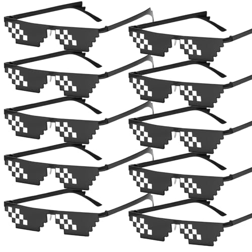 10er Thug Life Sonnenbrille: Pixel Sonnenbrille Partybrille Mosaik Brille 8 Bit Pixel Mosaik Gläser MLG Party Brille Lustige Brillen für Fasching, Musikfestivals, Party, Bar, Geburtstagsfeier von GBKDQQ