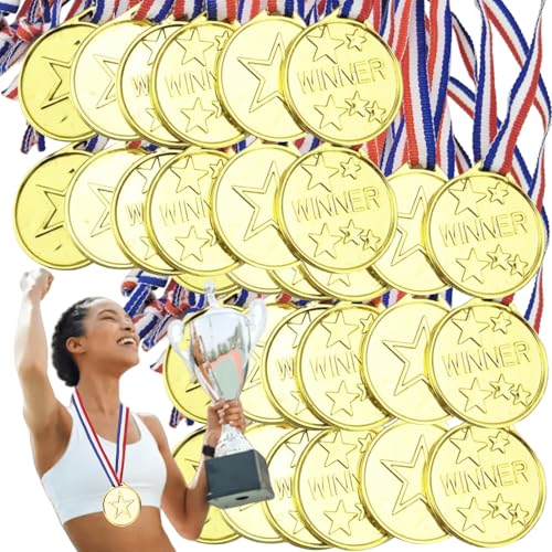 GBKDQQ 100 PCS Medaillen für Kinder, Gold Siegermedaillen Kinder Plastikmedaillen Goldmedaille, Medaillen Kindergeburtstag für Schule, Sportstag Kindergeburtstag Party, Partygeschenk für Kinder von GBKDQQ