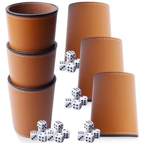 GBKDQQ Würfelbecher Set 6 inkl. 30 Würfeln (16mm), Schocken Set für Bar-Party & Würfelspiele, Hochwertige Schockbesteck, Leder Würfelbecher von GBKDQQ