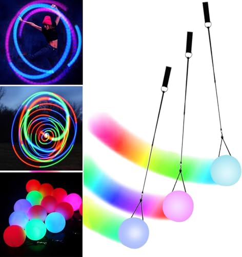 LED Poi Bälle, 3 Stück Poi Ball Set LED Glow Poi Kugeln mit Regenbogen Farben und Strobe-Effekt, Verbesserte LED Poi für Anfänger und Profis, POI Jonglierbälle mit verstellbaren Doppelschlaufen-Leinen LED Poi Bälle, 3 Stück Poi Ball Set LED Glow Poi Kugeln mit Regenbogen Farben und Strobe-Effekt, Verbesserte LED Poi für Anfänger und Profis, POI Jonglierbälle mit verstellbaren Doppelschlaufen-Leinen von GBKDQQ