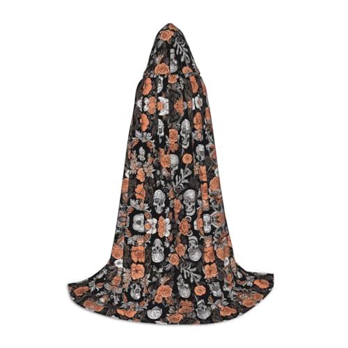 GBMBZSKP (Bunte Zuckerschädel) Halloween-Kapuzenumhang Hexenhut für Jungen Mädchen Kinder, 85–134 cm, Kapuzenumhang, Halloween, Vampir-Kostüm, Cosplay, Ostern, Maskerade, Party von GBMBZSKP