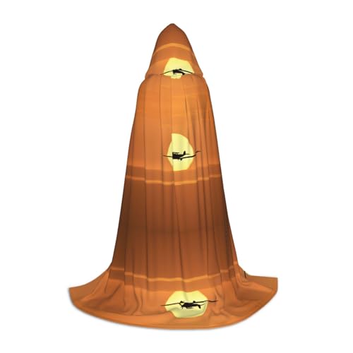 GBMBZSKP (Flugzeugflugzeug bei Sonnenuntergang) Halloween-Kapuzenumhang Hexenhut für Jungen Mädchen Kinder, 85–134 cm, Kapuzenumhang, Halloween, Vampir-Kostüm, Cosplay, Ostern, Maskerade, Party von GBMBZSKP