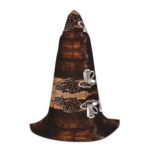 GBMBZSKP (Kaffeetasse und Kaffeebohnen) Halloween-Kapuzenumhang, Hexenhut für Jungen, Mädchen, Kinder, 85–134 cm, Kapuzenumhang, Halloween, Vampir-Kostüm, Cosplay, Ostern, Maskerade, Party von GBMBZSKP