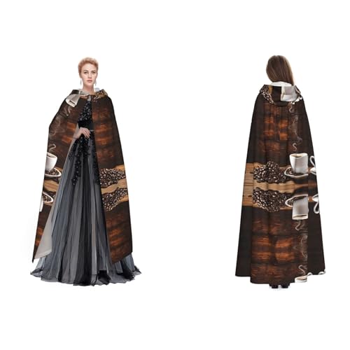 GBMBZSKP (Kaffeetasse und Kaffeebohnen) Halloween-Kapuzenumhang, Maskerade, Party, Cosplay, Kostüme, Ostern, Unisex, Vampir-Hexen-Umhang für Erwachsene von GBMBZSKP