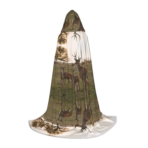 GBMBZSKP (Niedliche Hirsche) Halloween-Kapuzenumhang, Hexenhut für Jungen und Mädchen, Kinder, 85–134 cm, Kapuzenumhang, Halloween-Vampir-Kostüm, Cosplay, Ostern, Maskerade, Party von GBMBZSKP