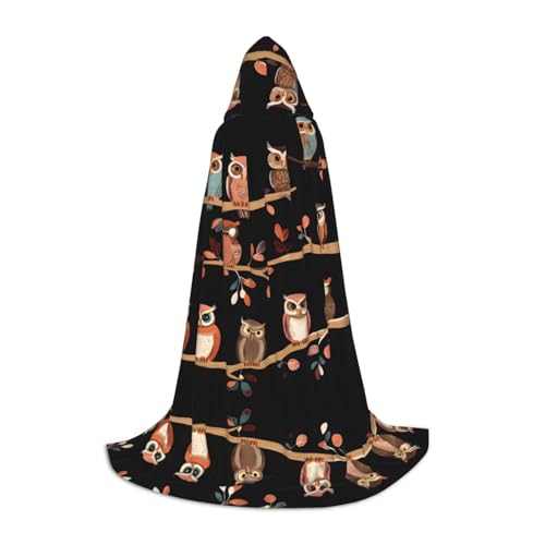 GBMBZSKP (Niedliche braune Cartoon-Eulen) Halloween-Kapuzenumhang, Hexenhut für Jungen und Mädchen, Kinder, 85–134 cm, Kapuzenumhang, Halloween, Vampir-Kostüm, Cosplay, Ostern, Maskerade, Party von GBMBZSKP