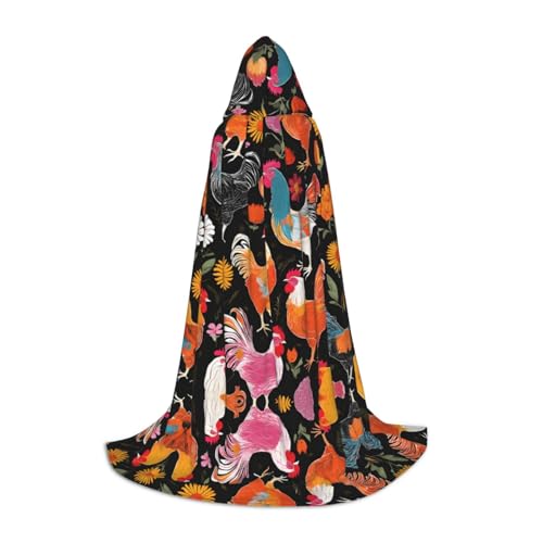 GBMBZSKP (Niedlicher Hahn-Hühner) Halloween-Kapuzenumhang Hexenhut für Jungen und Mädchen, Kinder, 85–134 cm, Kapuzenumhang, Halloween, Vampir-Kostüm, Cosplay, Ostern, Maskerade, Party von GBMBZSKP
