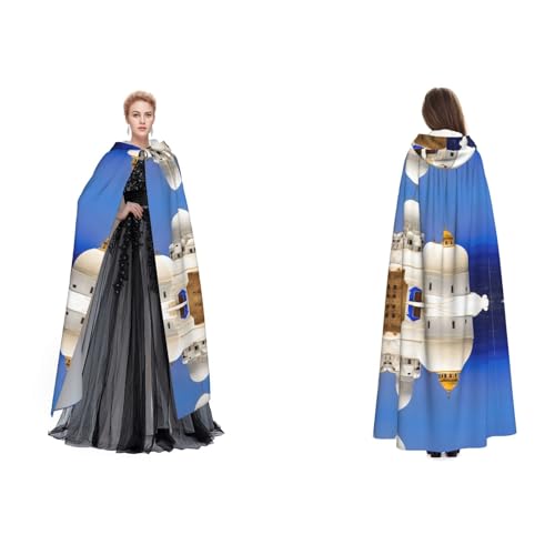 GBMBZSKP (Santorini Griechische Insel Meerblick) Halloween Kapuzenumhang Maskerade Party Cosplay Kostüme Ostern Unisex Kapuzen Vampir Hexe Umhang für Erwachsene von GBMBZSKP