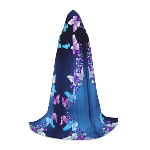 GBMBZSKP (Süßer lila Schmetterling) Halloween-Kapuzenumhang Hexenhut für Jungen Mädchen Kinder, 85–134 cm, Kapuzenumhang, Halloween, Vampir-Kostüm, Cosplay, Ostern, Maskerade, Party von GBMBZSKP