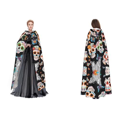 GBMBZSKP (Sugar Skulls) Halloween-Kapuzenumhang, Maskerade, Party, Cosplay, Kostüme, Ostern, Unisex, Vampir-Hexen-Umhang für Erwachsene von GBMBZSKP