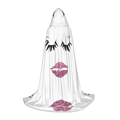GBMBZSKP (Wimper Lippe weißer Druck) Halloween-Kapuzenumhang Hexenhut für Jungen Mädchen Kinder, 85–134 cm, Kapuzenumhang, Halloween, Vampir-Kostüm, Cosplay, Ostern, Maskerade, Party von GBMBZSKP