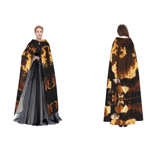 GBMBZSKP Adler und Feuer) Halloween-Kapuzenumhang, Maskerade, Party, Cosplay, Kostüme, Ostern, Unisex, Vampir-Hexen-Umhang für Erwachsene von GBMBZSKP