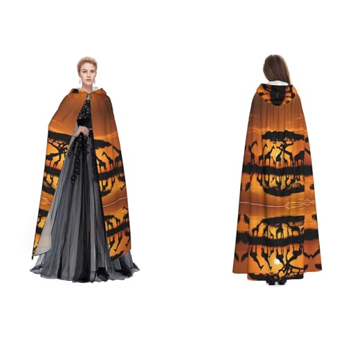 GBMBZSKP Afrika Giraffe Majestätischer Baum) Halloween-Kapuzenumhang, Maskerade, Party, Cosplay, Kostüme, Ostern, Unisex, Vampir-Hexenumhang für Erwachsene von GBMBZSKP