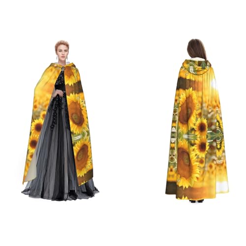 GBMBZSKP Halloween-Kapuzenumhang mit Sonnenblume, Maskerade, Party, Cosplay, Ostern, Unisex, Vampir-Hexen-Umhang für Erwachsene von GBMBZSKP