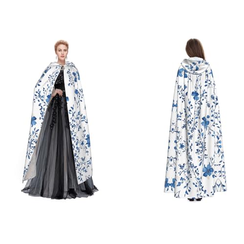 GBMBZSKP Halloween-Kapuzenumhang mit blauem Blumenmuster, für Maskerade, Party, Cosplay, Ostern, Unisex, Vampir-Hexen-Umhang für Erwachsene GBMBZSKP Halloween-Kapuzenumhang mit blauem Blumenmuster, für Maskerade, Party, Cosplay, Ostern, Unisex, Vampir-Hexen-Umhang für Erwachsene von GBMBZSKP