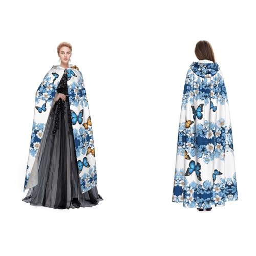 GBMBZSKP Halloween-Kapuzenumhang mit blauen Schmetterlingen, weißen Blumen, Maskerade, Party, Cosplay, Ostern, Unisex, Vampir-Hexen-Umhang für Erwachsene GBMBZSKP Halloween-Kapuzenumhang mit blauen Schmetterlingen, weißen Blumen, Maskerade, Party, Cosplay, Ostern, Unisex, Vampir-Hexen-Umhang für Erwachsene von GBMBZSKP