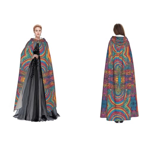 GBMBZSKP Umhang mit abstraktem Pilz, buntes Mandala, Halloween-Kapuzenumhang, Maskerade, Party, Cosplay, Ostern, Unisex, Vampir-Hexen-Umhang für Erwachsene von GBMBZSKP