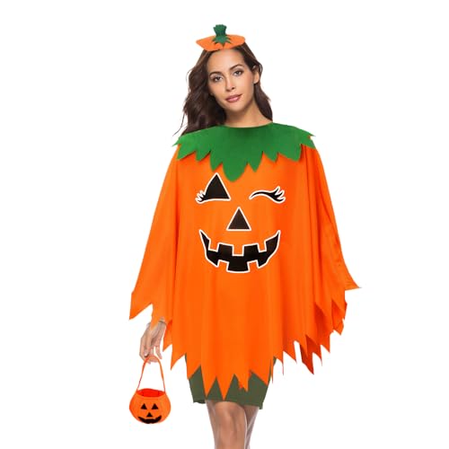 GCNWW Halloween-Kostüme für Erwachsene, leuchtet im Dunkeln, Kürbis-Kostüm, Poncho mit Süßigkeiten-Tragetasche und Baskenmütze für Cosplay, Verkleiden bei verschiedenen gesellschaftlichen GCNWW Halloween-Kostüme für Erwachsene, leuchtet im Dunkeln, Kürbis-Kostüm, Poncho mit Süßigkeiten-Tragetasche und Baskenmütze für Cosplay, Verkleiden bei verschiedenen gesellschaftlichen von GCNWW