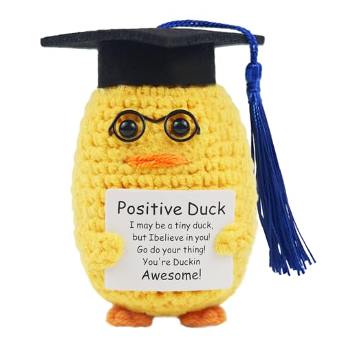 Woolly Gentleman Doktorhut Ente, Pocket Hug Gestrickte Ente, Kuscheltier Glücksbringer, Glücksbringer Prüfung Geschenk, Personalisierte Mutmacher Geschenk, Bachelor Master Abitur 2025 Geschenke von GD HUA