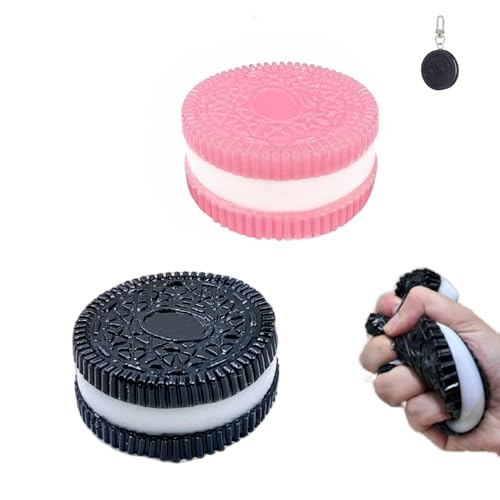 Keks-Stressabbau-Spielzeug mit Schlüsselanhänger, klebrig, Dekompressionsspielzeug, kneifende Sandwich-Simulation, ultraweiches Dekompressionsspielzeug, 2 Stück (Rosa x Schwarz) von GDFENDU