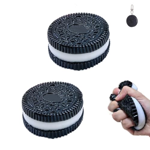 Keks-Stressabbau-Spielzeug mit Schlüsselanhänger, klebrig, Dekompressionsspielzeug, kneifende Sandwich-Simulation, ultraweiches Dekompressionsspielzeug (schwarz + schwarz), 2 Stück von GDFENDU