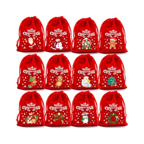 12 Stück Weihnachts-Plüsch-Geschenktüten, Aufbewahrungsbeutel für Festival-Verpackung und kreative Projekte, Zuhause und Geschäft von GDFHYJN(グフン)