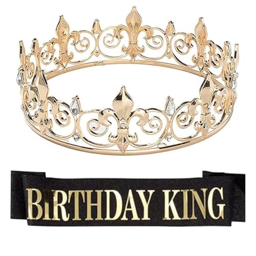 Geburtstag König Strass Krone Schulter Wrap Set mit Geburtstag Königskrone Schärpe für Männer Geburtstag Party Requisiten Supplies von GDFHYJN(グフン)