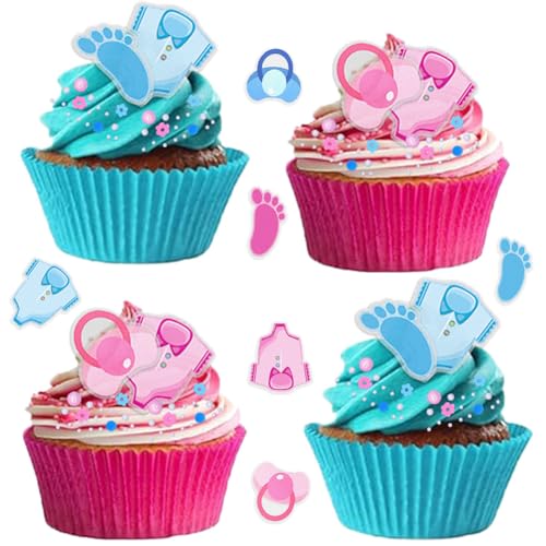 Tortendeko Babyparty, Boy or Girl Gender Reveal Party Kuchen Torten Dekoration, Cake Cupcake Topper Geschlecht Offenbaren Kuchendeko für Jungen Mädchen Baby Shower Geburtstag (Blau Rosa) von GDFJBG
