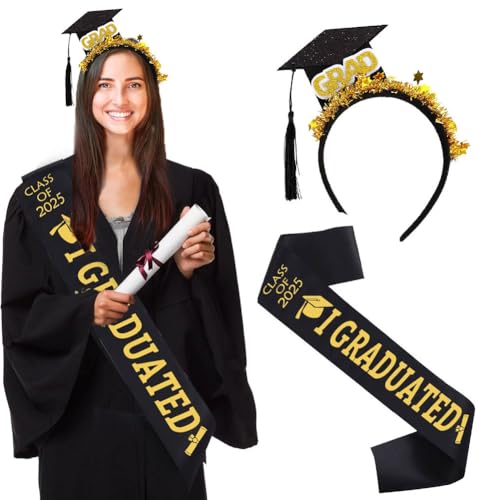 GDFJBG 2025 Graduation Hut Cap Set, Abschluss Hut mit Schärpe, Abschluss Bachelor Cap für 2025 High School University Graduation Party Zeremonie von GDFJBG