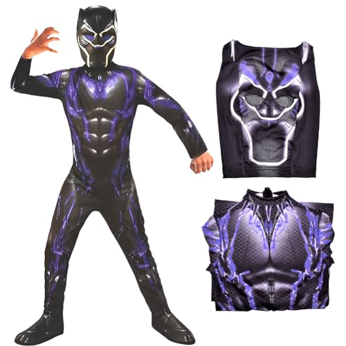 GDFJBG Black Panther Classic Childs Costume Schwarze Panther Luxus Kinderkleidung Superheld Cosplay Kostüm für Kinder Jumpsuit für Halloween Karneval Cosplay Größe 120 von GDFJBG