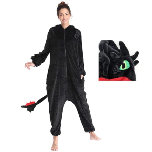 GDFJBG Creations Unisex Zipper Overall Drachen Pyjama Plüschkostüm mit Hut für Verkleidungspartys, Rollenspiele, Mottopartys, Halloween-Kostüm（L） von GDFJBG