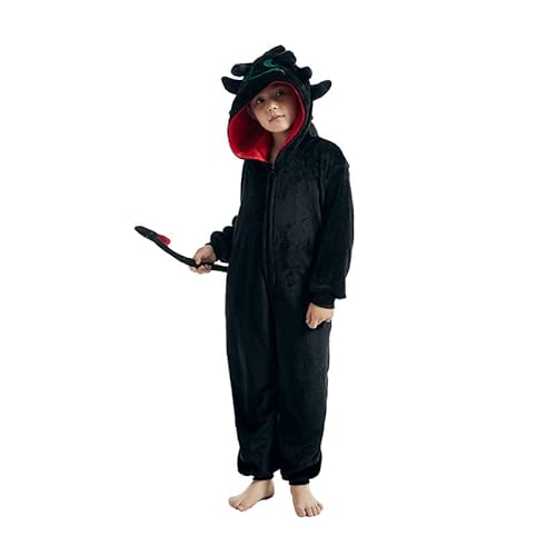 GDFJBG Creations Unisex Zipper Overall Drachen Pyjama Plüschkostüm mit Hut für Verkleidungspartys, Rollenspiele, Mottopartys, Halloween-Kostüm（S） von GDFJBG