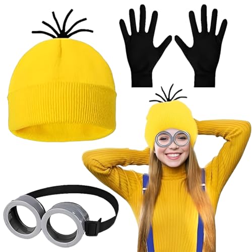 Gelbes Kostüm set für cosplay, Halloween Kostüme für Erwachsene Kinder, 1 Brille Gelbe 1 Mütze 1 Schwarze Handschuhe Set, Kostüm Zubehör für Halloween Karneval Film Kostüm Gelbes Kostüm set für cosplay, Halloween Kostüme für Erwachsene Kinder, 1 Brille Gelbe 1 Mütze 1 Schwarze Handschuhe Set, Kostüm Zubehör für Halloween Karneval Film Kostüm von GDFJBG